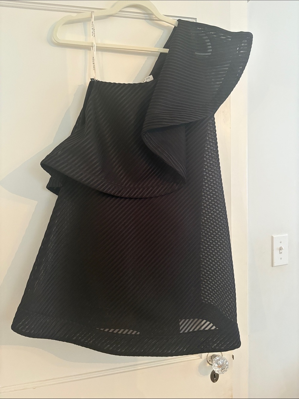 Halston Heritage Black One-Shoulder Ruffle Dress